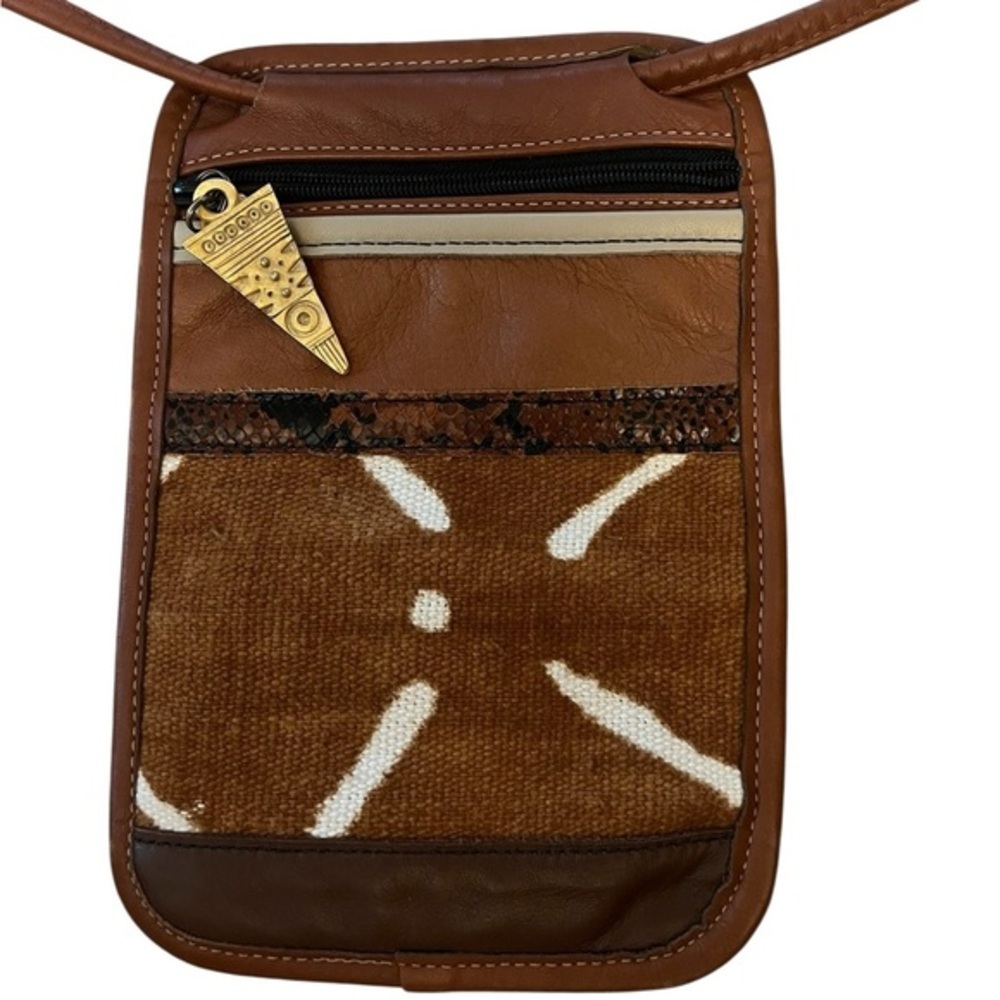 NWOT MAKE MINE LEATHER Vintage Artisan Afrocentric Mudcloth Small Crossbody Bag